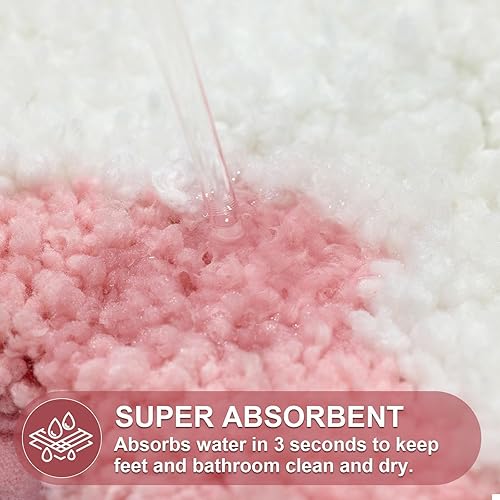 Miniatura 4 de ORTIGIA Alfombras de baño de color rosa festoneado, antideslizantes, lavables, de secado rápido, absorbentes, de microfibra de felpa suave,