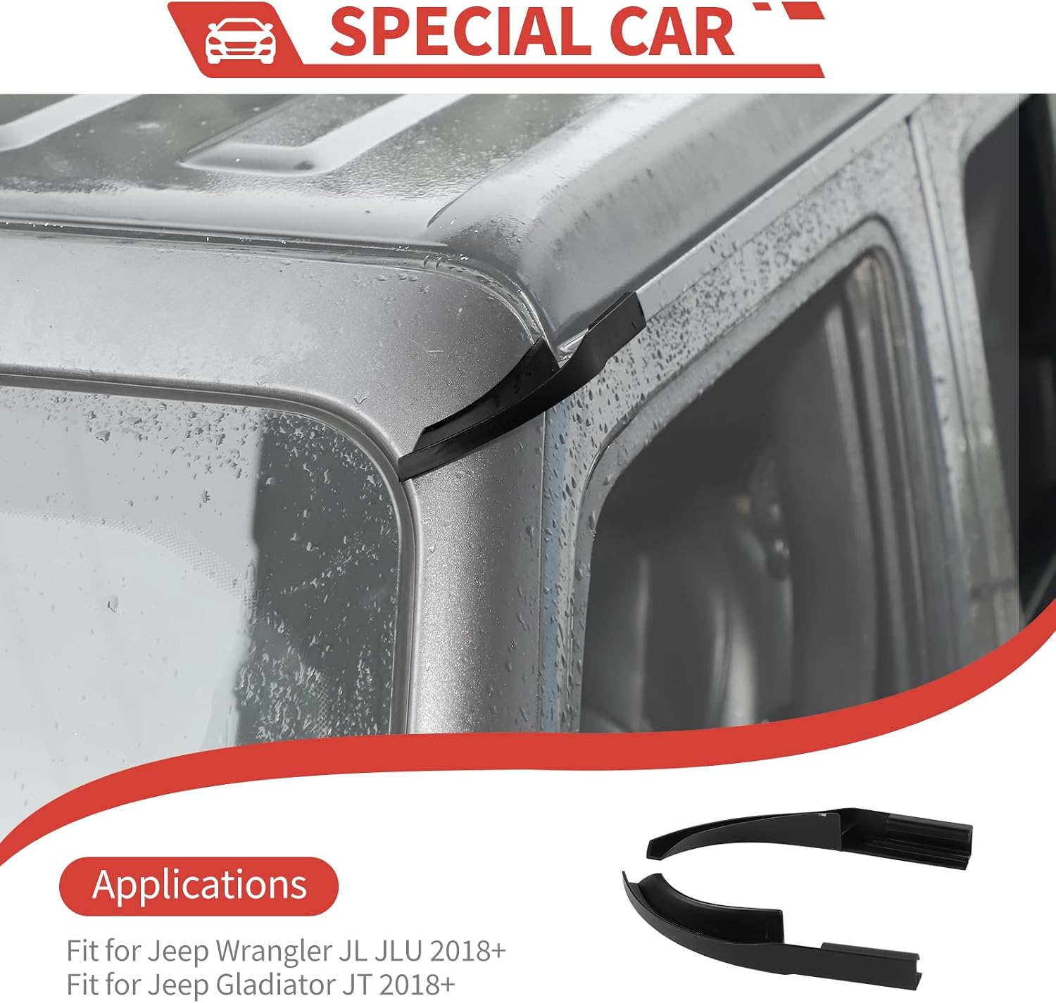 for Jeep Hardtop Rain Diverter Exterior Gutter Rain Diverter fit for Jeep Wrangler JL JLU & Jeep Gladiator JT 2018+,C