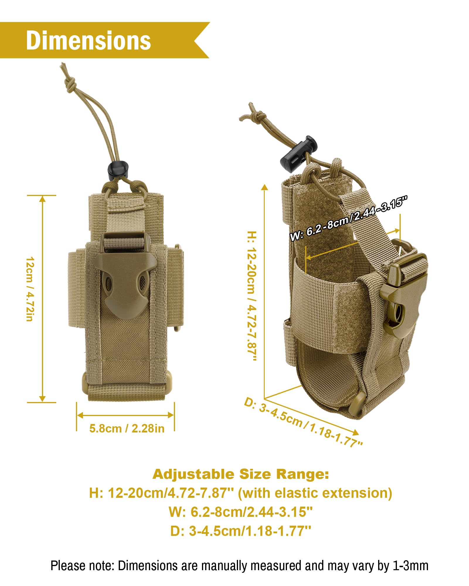 VIPERADE Bolsa para Walkie Talkie, Soporte para Radio MOLLE, Funda para Radio con Chaleco Ajustable, Funda para Radio con Soporte para Walkie Talkie, Bolsa para Radio Multifuncional -Caqui