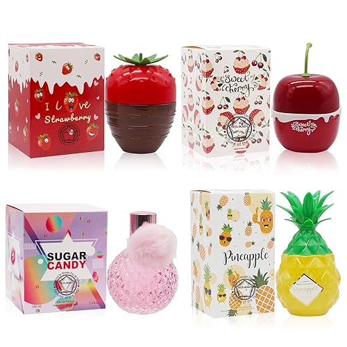META-BOSEM 4 fragancias de colección de perfumes para mujer (I Love Strawberry+Sweet Cherry+Sweet Candy+Piña), Eau de Parfum Natural Spray  Aroma