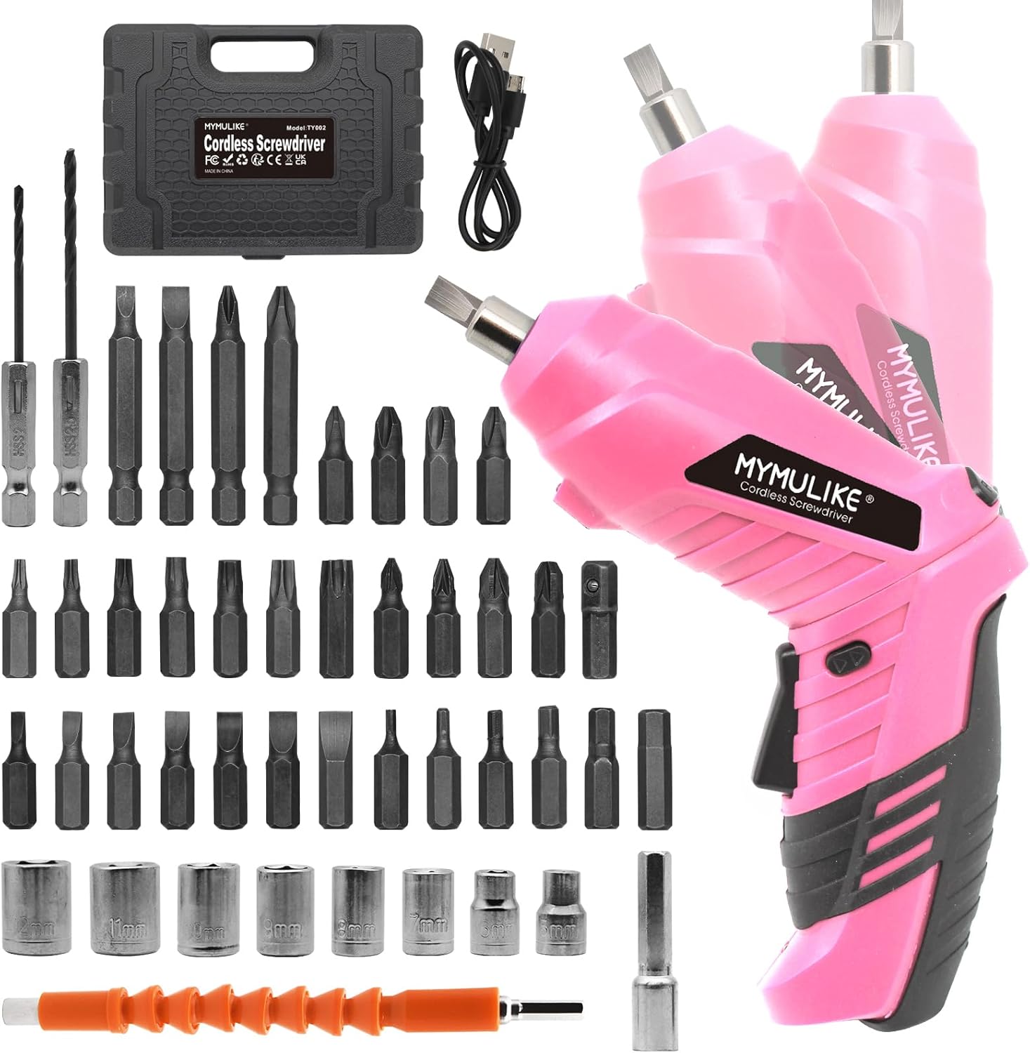 MYMULIKEHOME Cordless 3.6V Electric Screwdriver with 47 Bits, 3Nm Torque, LED Light, USB Rechargeable Power Drill Set for DIY