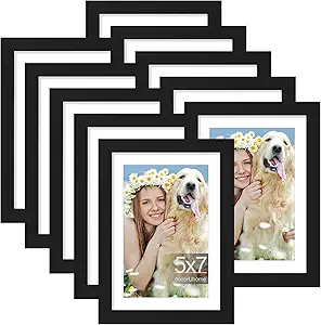decorUhome 5x7 Picture Frame Set of 10, Display Photos 4x6 with Mat or 5x7 Unmatted for Picture Frames Collage Wall Decor, Black