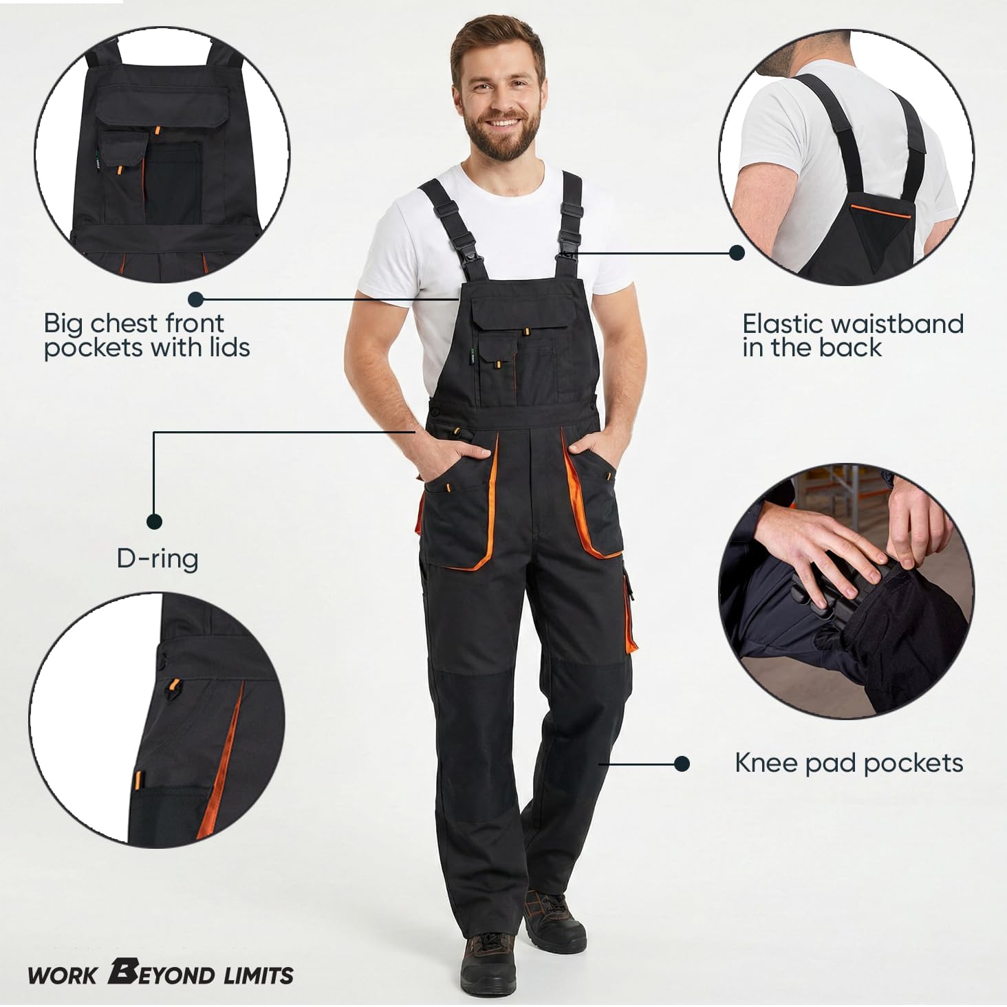 BWOLF Atlas - Peto para hombre, protección clásica, con bolsillos multifuncionales, color gris oscuro y naranja