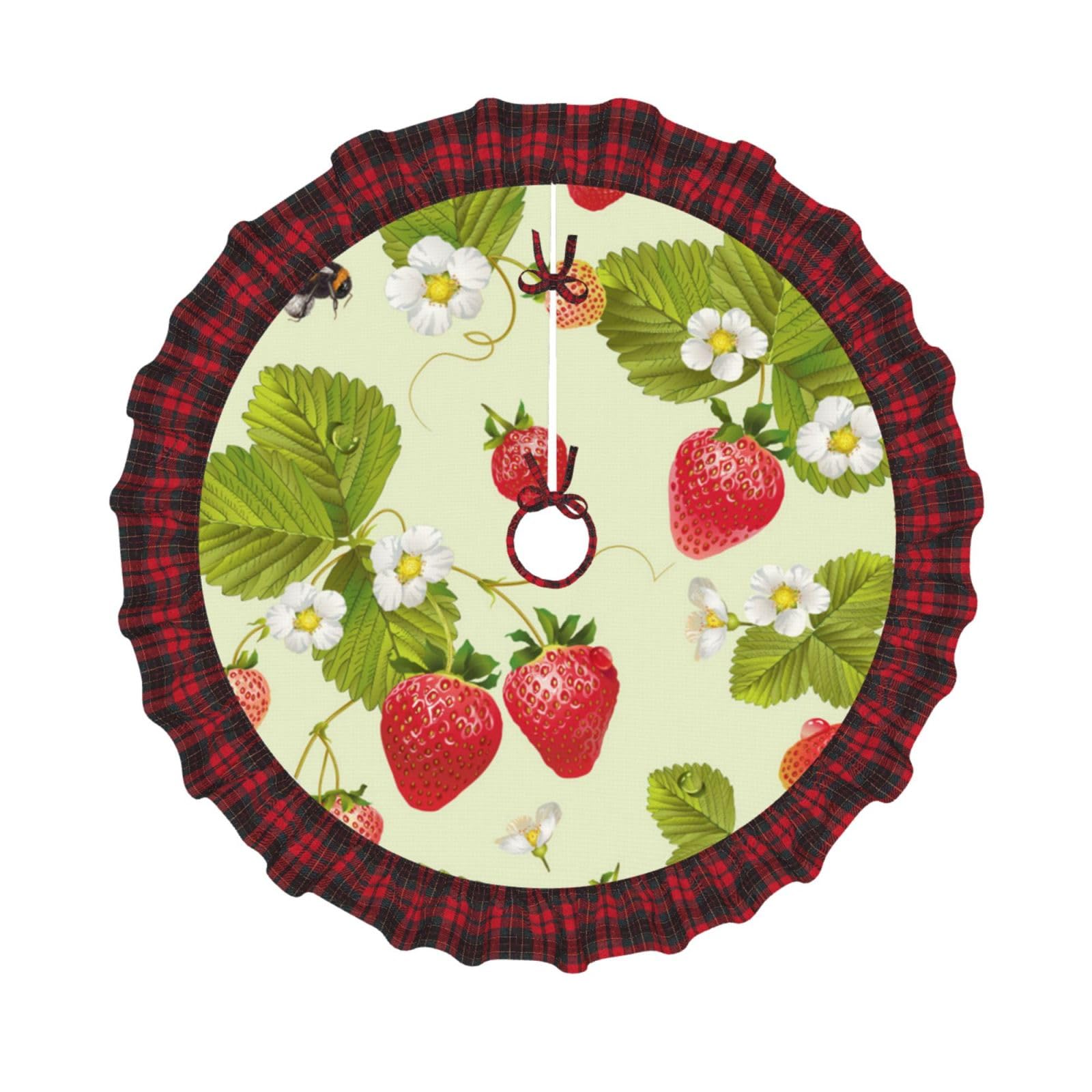 Tapis de sapin de Noël avec imprimé fraise et lacets pour habiller votre salon en hiver