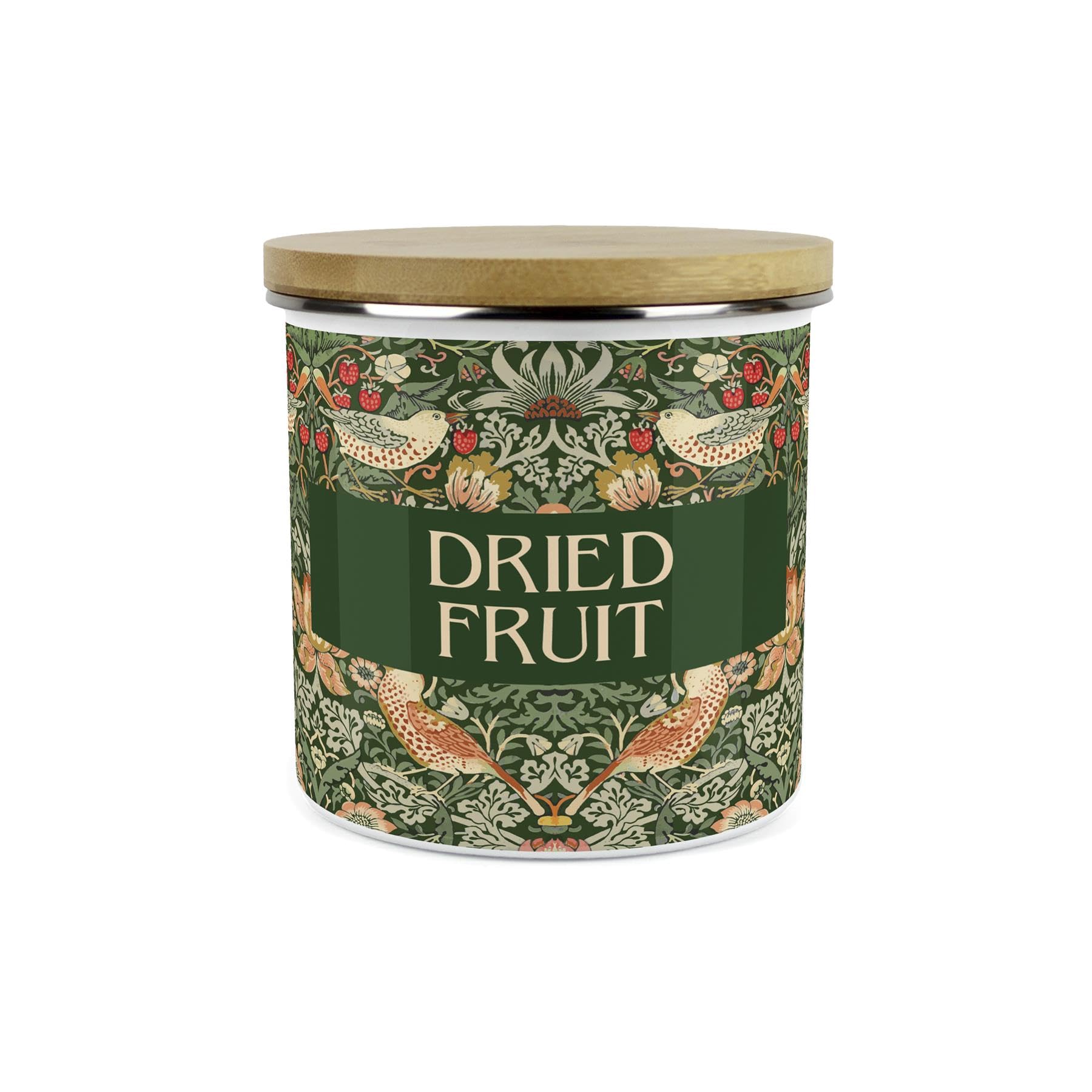Strawberry Thief Green Personalised Storage Canister - Morris Inspired Tapestry Artwork - Enamel Kitchen/Home Gifts — image 1