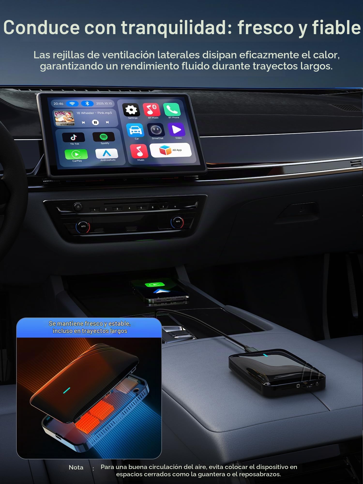 Adaptador inalambrico CarPlay，AI Box Android Auto inalambrico，Wireless CarPlay Adaptador Compatible con Netflix/Youtube/TikTok，4G+32G，DriveChat AI, Doble Wi-Fi，Bloqueo Bluetooth CB4B