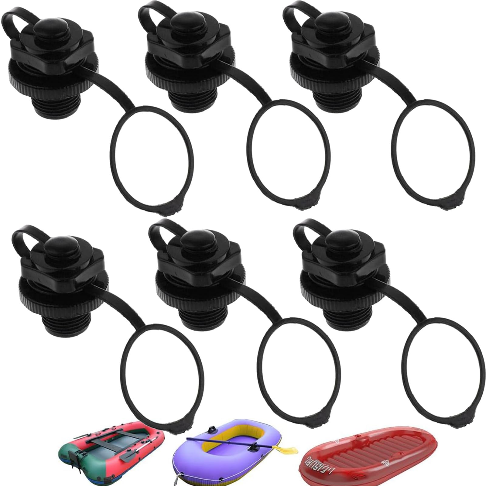 Air Valve, 6Pcs Inflatable Kayak Screw Air Valve Spiral Air Plugs Replacement, Boston Valves, Spiral Air Plugs Replacement Drysuits Kayaking Water Sports Kayak Accessories