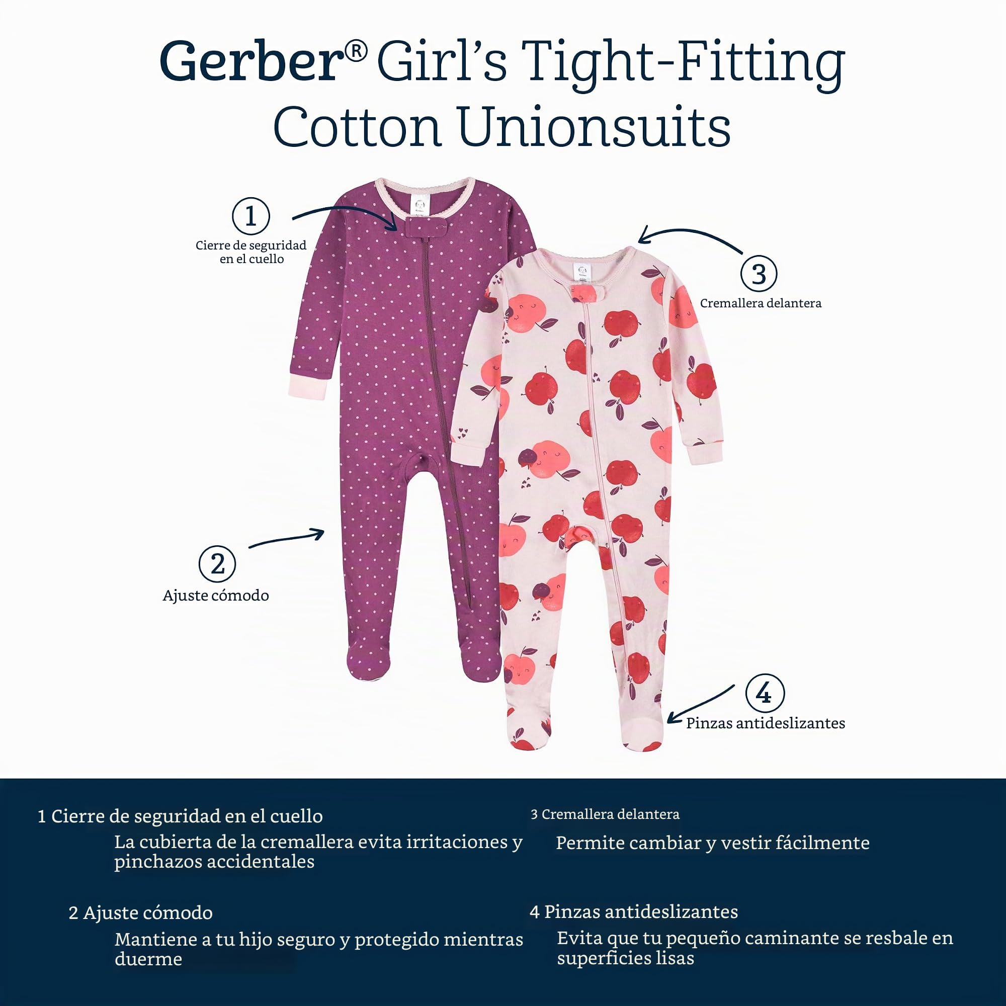 Gerber 2-Pack Footed Footed Pajamas Mamelucos para bebés y niños pequeños Bebé-Niñas