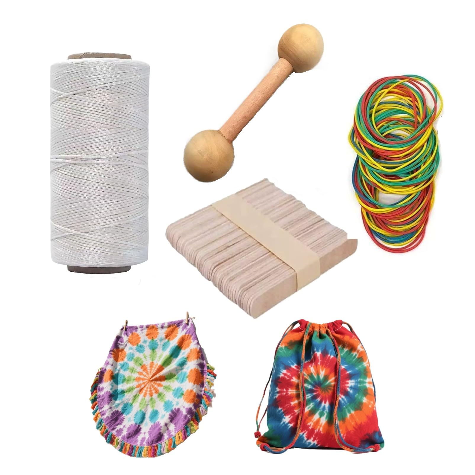 SSKKBX Tie Dye Tool Kit, Including 1PCS Sinew Puller, 260M Waxed Thread, 130PCS Rubber Bands, 50PCS Wood Chip, Perfect for DIY Tie Dying Projects Crafts Supplies-picture-33