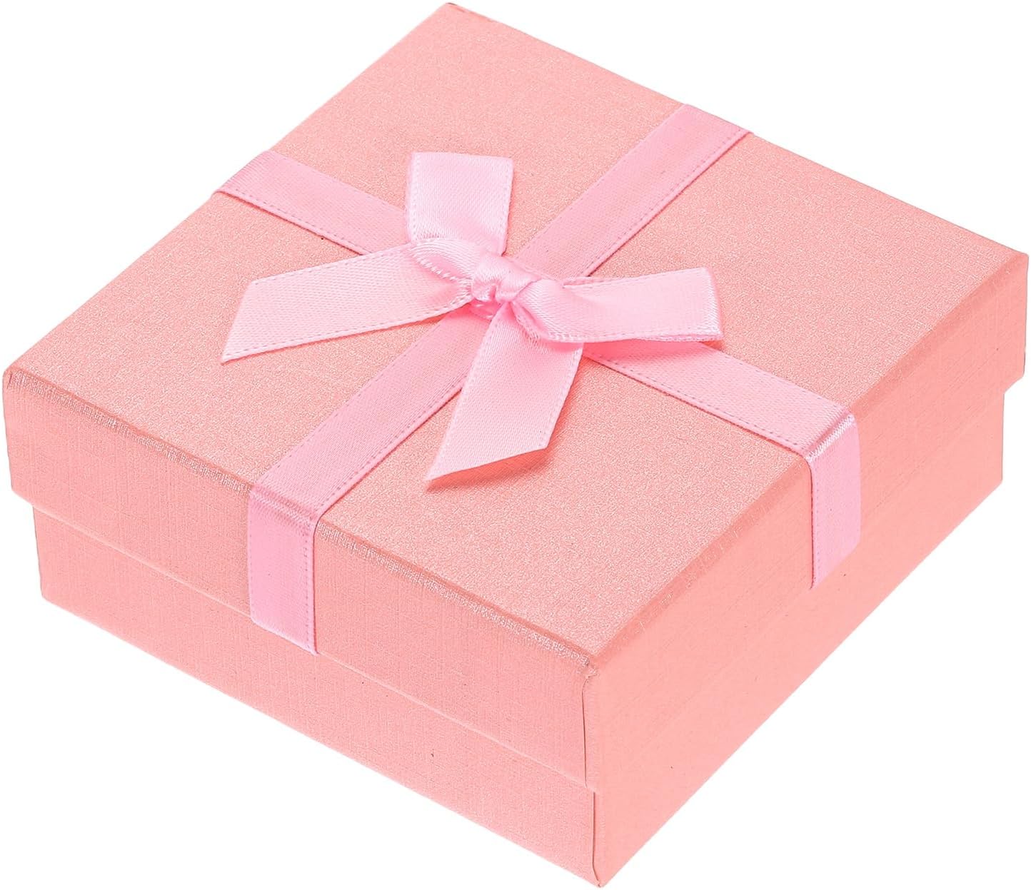 PATIKIL 3.5 x 3.5 x 1.6 inch Jewelry Gift Box, 2 Pack Cardboard Paper Grid Necklace Box with Foam Inserts Bowknot for Wedding Birthday Anniversary Proposal Festival, Pink