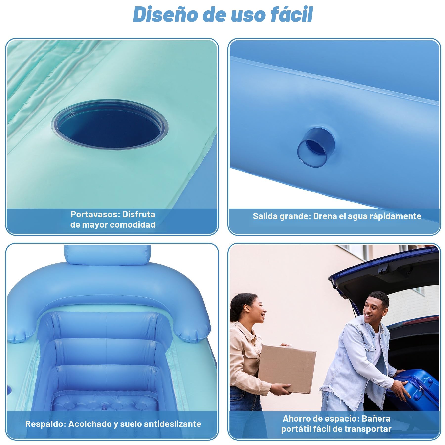 NArra Bañera hinchable para adultos, plegable de plástico para ducha, portátil, independiente, interior y exterior, fácil de inflar con bomba