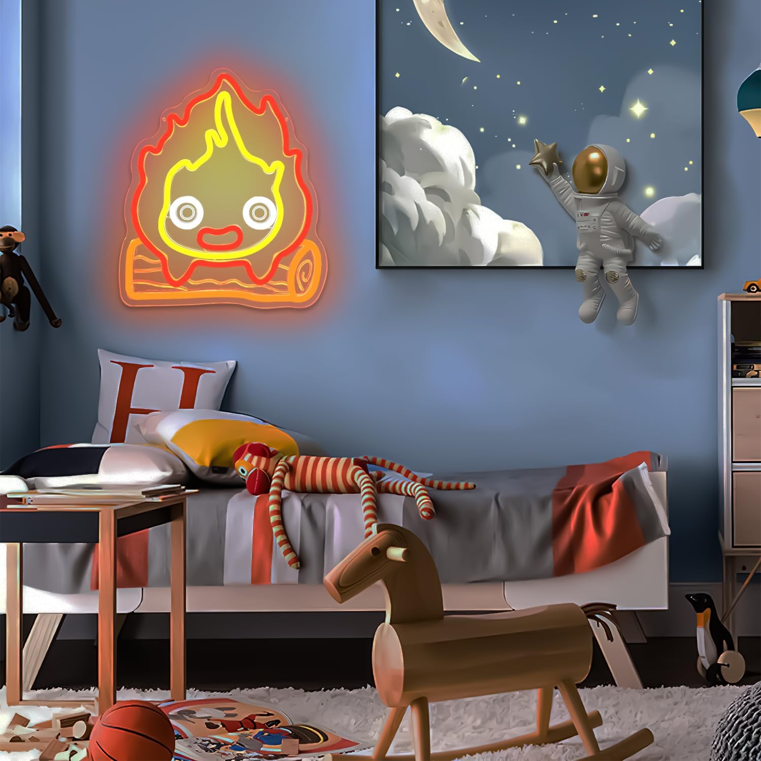 Calcifer Neon Signs Anime Led Sign Flame Night Light Neon Lights for Bedroom Magic Fire Light Up Sign Gifts for Cartoon Castle Lovers Fans Teen Kids