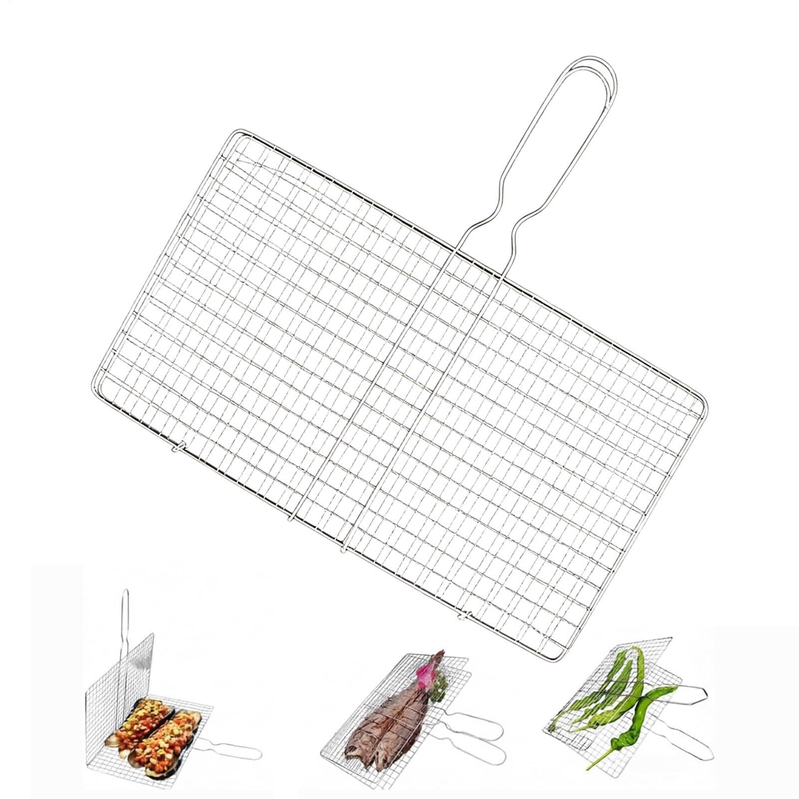Cesta de parrilla para verduras de acero inoxidable y estante de cocina grande para pescado y carne al aire libre