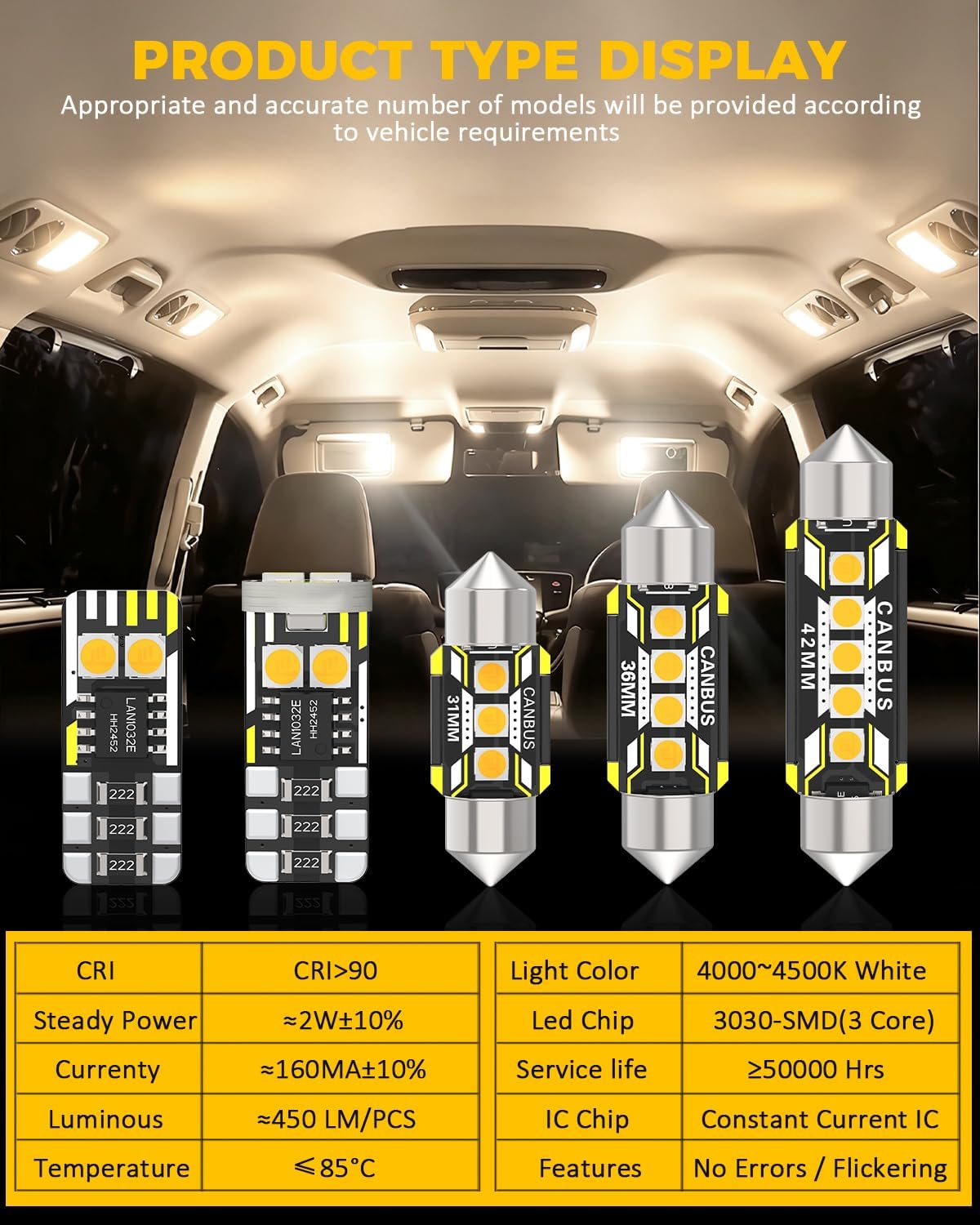 Car Interior LED Light Kit Replacement for Ford F-150 F150 1997-2003, 4000K