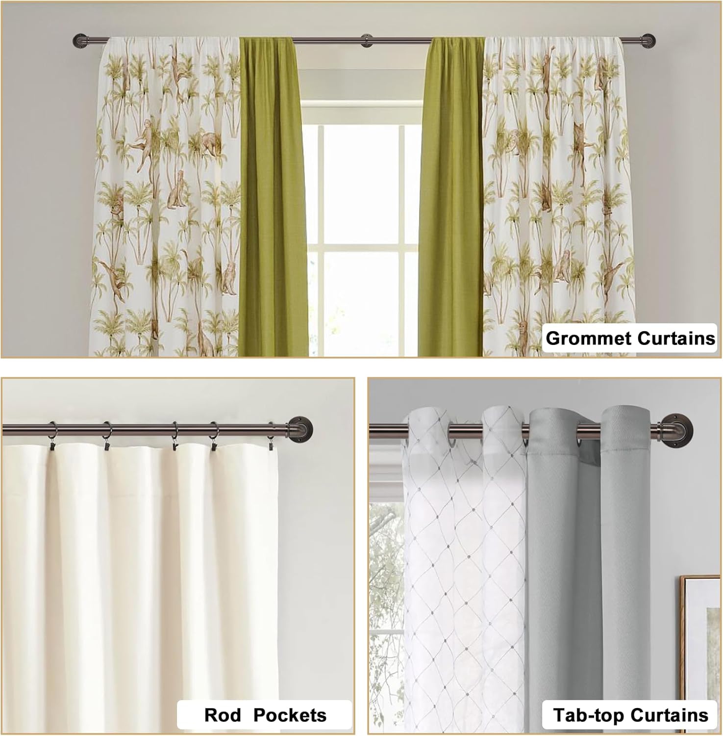 Industrial Curtain Rods 18 to 88 in,Wrap Around Rods, Adjustable Curtain Pole,1 in Diameter Pipe Wall or Ceiling Mounted,for Living Room(Brushed Crimson Black18” to 88”)