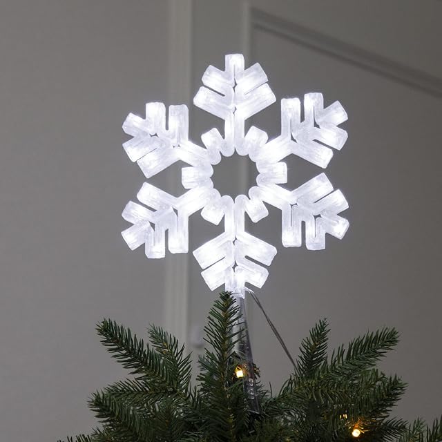 EAMBRITE Crystal Snowflake Tree Topper LED Xmas Treetop with 50 Cool White LEDs Twinkle Effect Decor for Christmas Tree (20CM)