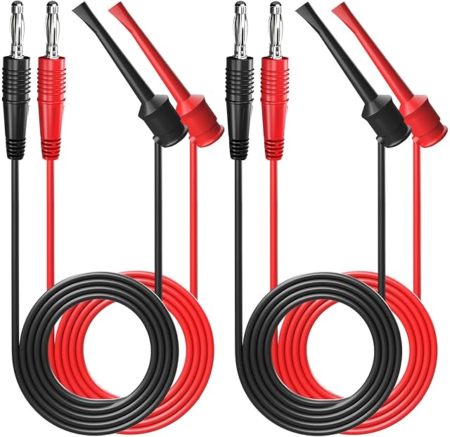 Cleqee 4PCS 4mm Banana Plug to Minigrabber Test Hook Clips Test Leads Copper Soft Cable Wires for Multimeter Electrical Testing 500V 5A