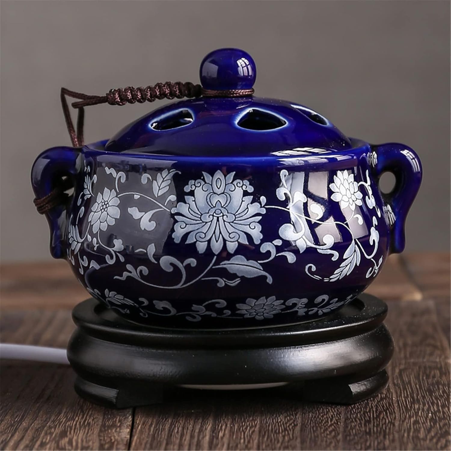 Electric Resin Burner with Timer, Ceramic Electric Incense Burner, Burner Censer 110V for Home Porch, Patio, Garden, Office, Yoga, Living Room, Meditation Room (Blue)