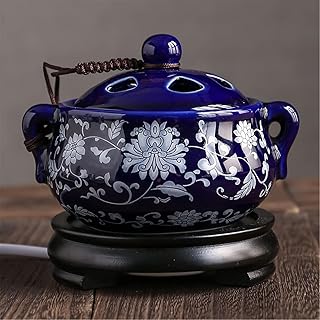 Electric Resin Burner with Timer, Ceramic Electric Incense Burner, Burner Censer 110V for Home Porch, Patio, Garden, Office, Yoga, Living Room, Meditation Room （Blue）