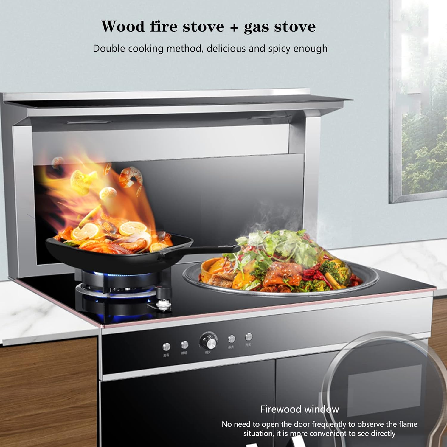 Firewood Stove Gas Stove New Domestic Large Pot Wood Fire Integrated Stove Integrated Stove Easy to Use Smokeless Stove