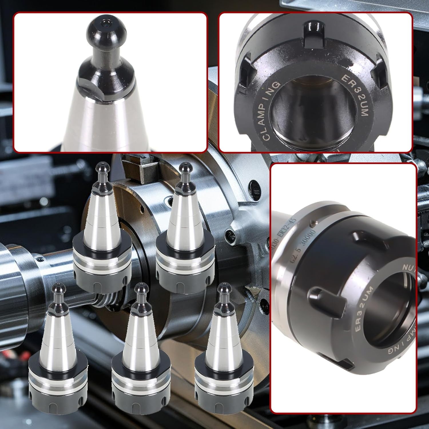 findmall 5Pcs ISO30 ER32-45L Chuck Tool Holder Balance Collet Chuck G2.5 30000RPM CNC Stainless Steel Tool Holder with Pull Stud Milling Lathe Fit for CNC Engraving Machine and Milling Lathe Tool