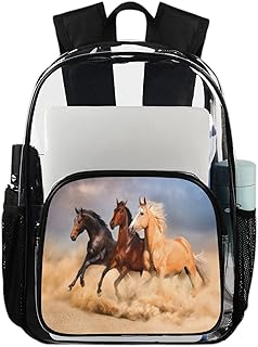 Mochila transparente de corrida de cavalos, mochila transparente impermeável de cavalo bonito mochila transparente de PVC com alça de ombro reforçada para escola, trabalho, viagens, Multicor