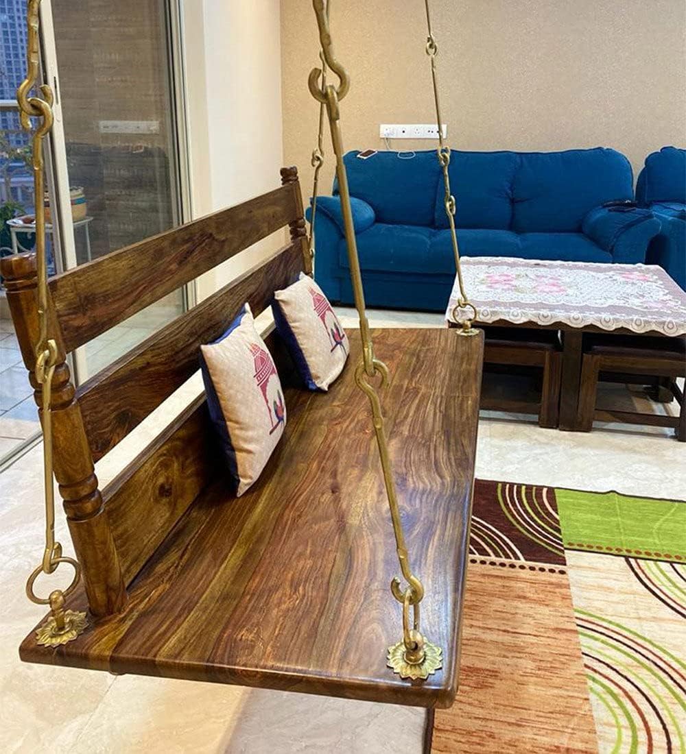 3 Seater Swing Wooden (Brass Coated) Jhula Supyar | 52 Inch | Home Indoor Wooden Jhula, 132.08 Centimeters, 50.8 Centimeters