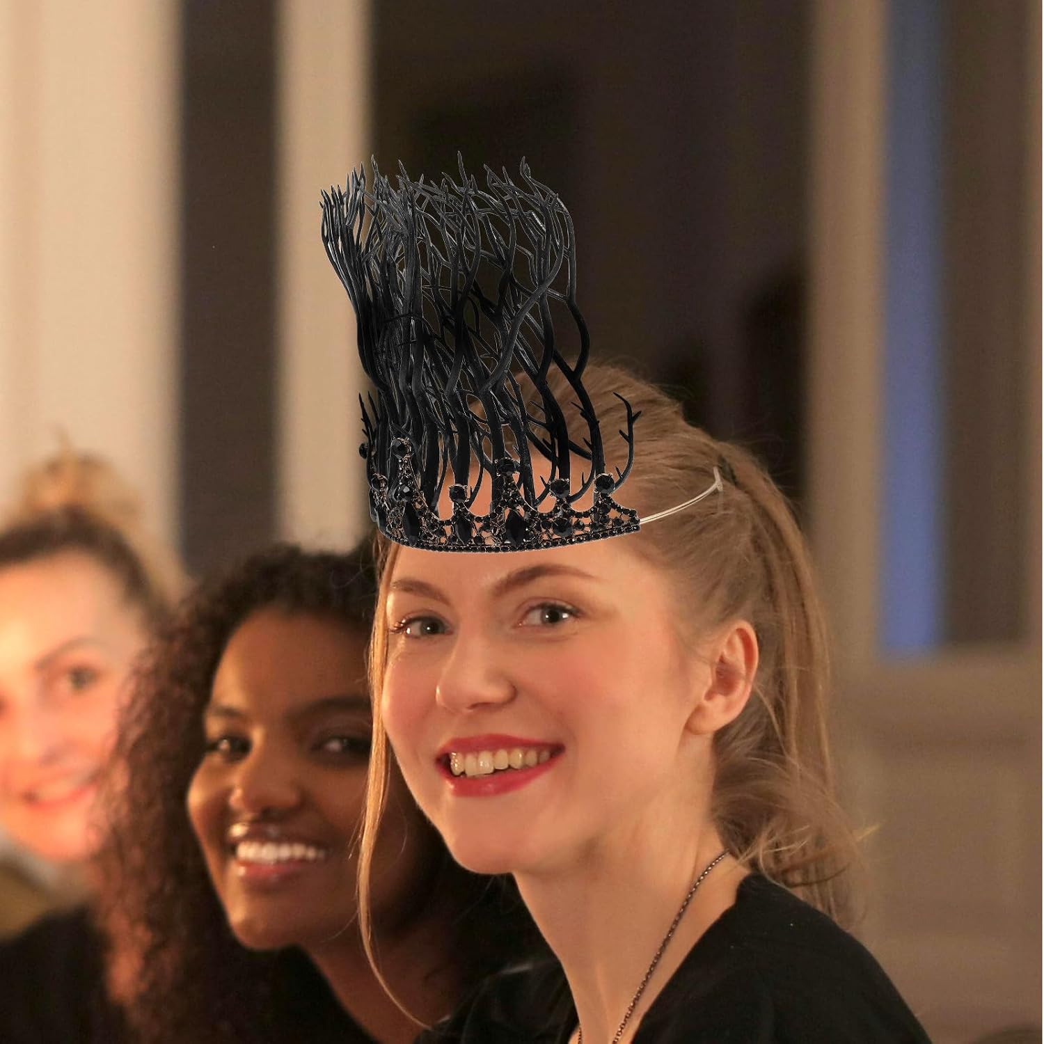 Gothic Style Halloween Headband for Women with Branch Design, Black Zinc Alloy and Rhinestone Material, Versatile Hair Hoop Decoration for Halloween Party and Formal Occasions