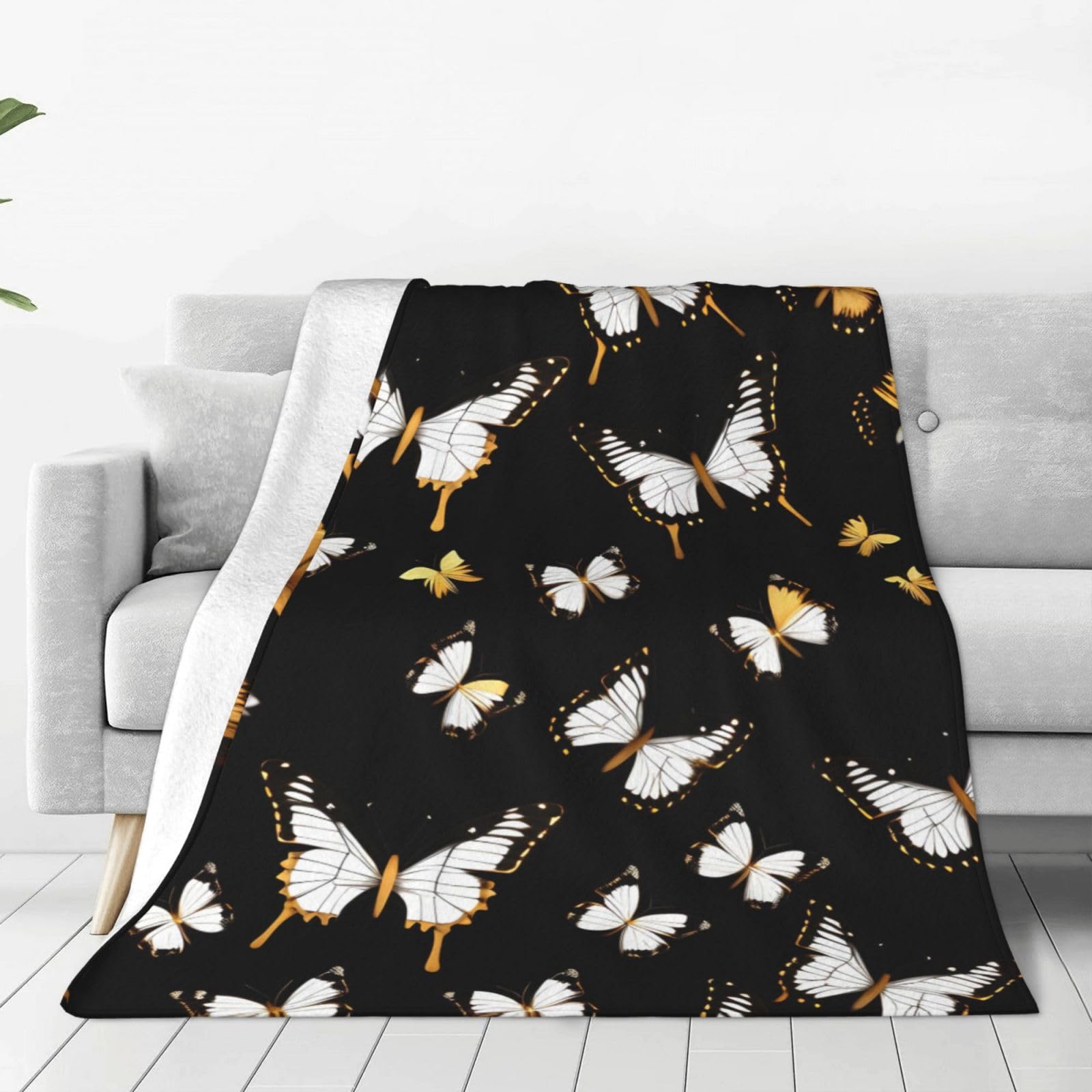 Couverture polaire anti-froid lit canapé papillons dorés et noirs