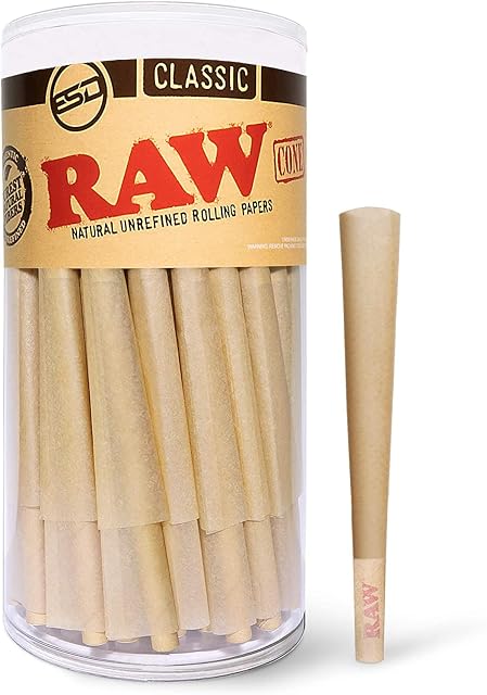 RAW Cones Classic King Size | 100 Pack | Natural Pre Rolled Rolling Paper with Tips & Packing Sticks Included