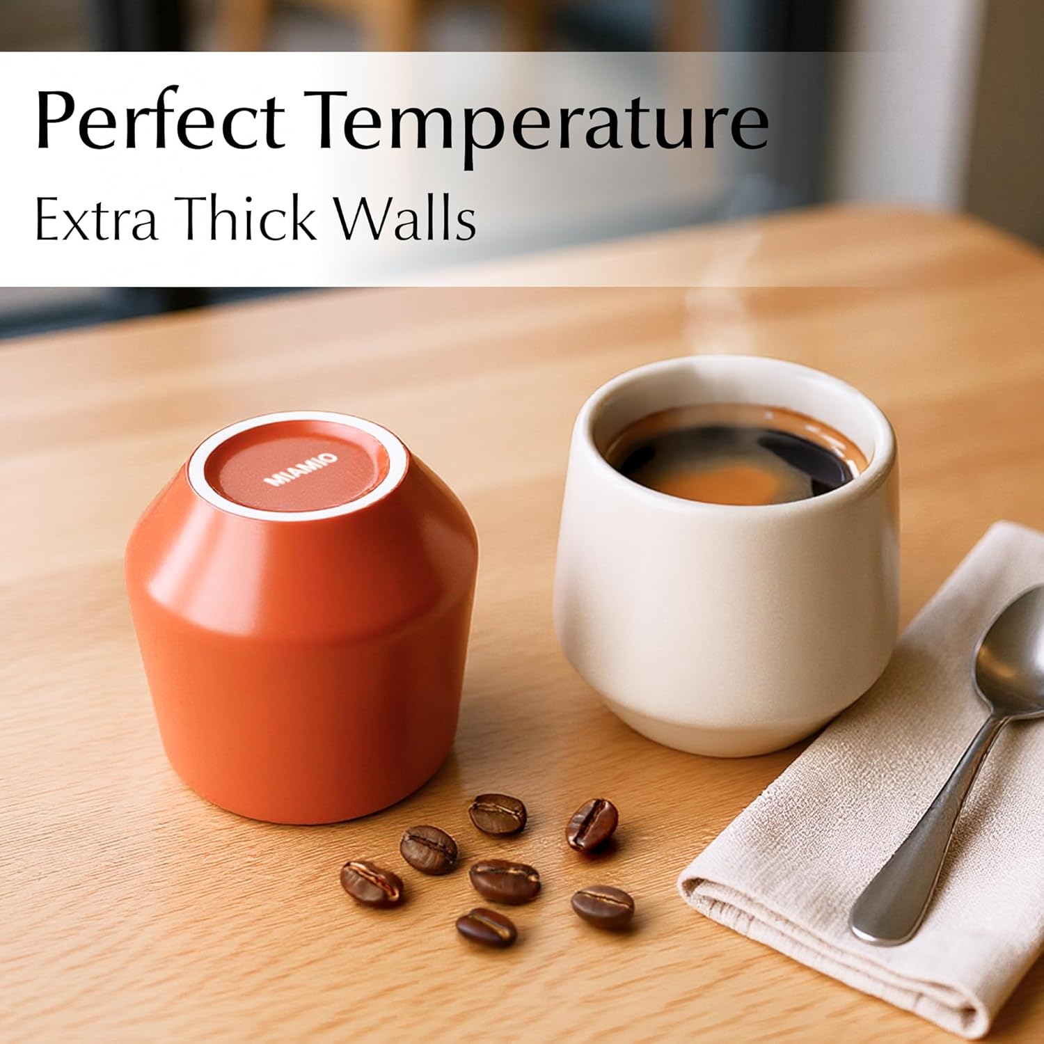 MIAMIO - Espresso Cups Set of 4 (3 oz) / Espresso Cup, Ceramic Espresso Cups, Handleless Mug, Japanese Tea Cups - Luxe Collection (Beige Pastel) - Image 5