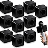 10 Pcs Microphone Flag Station Portable Square Cube ABS Foam Mic Flag Logo Studio Equipment Microphone Accessories for Reporter Host Interview (Black)