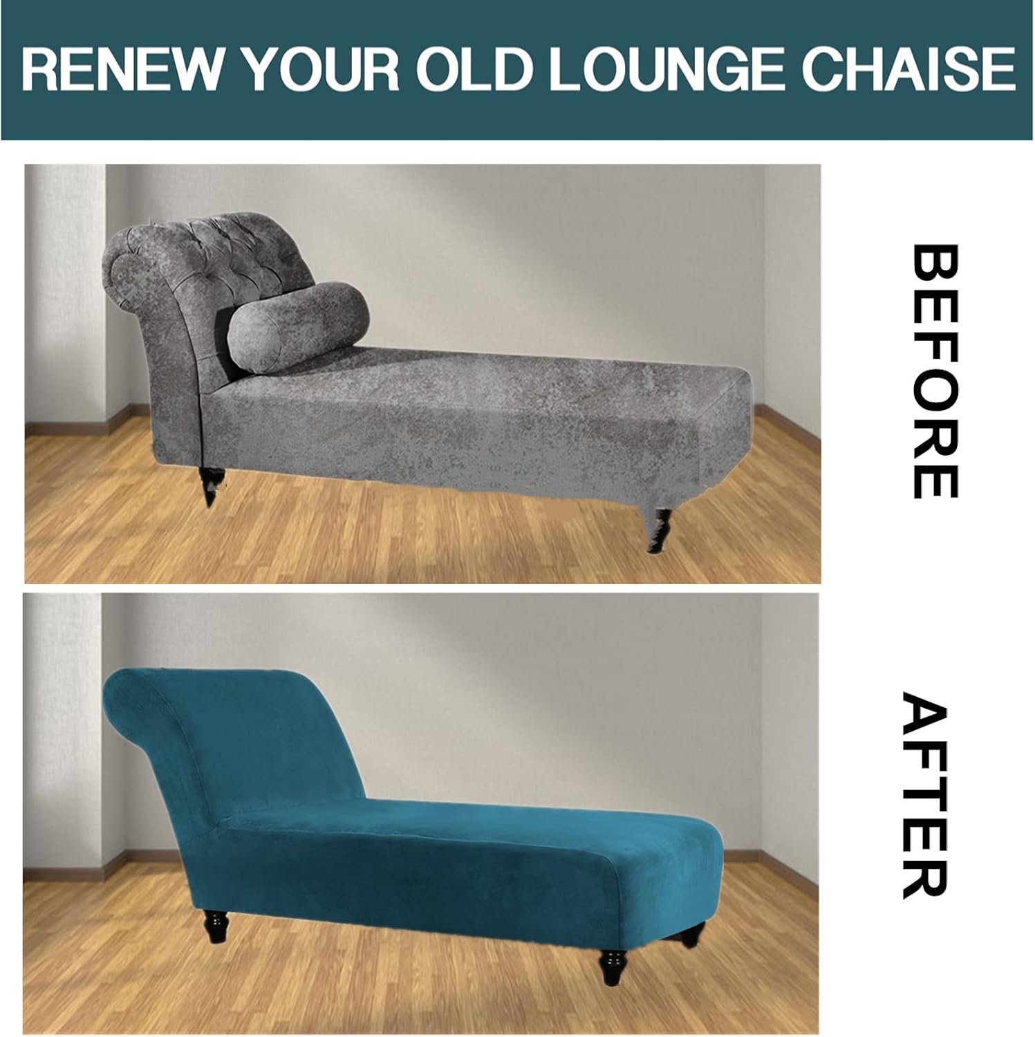 Luxury Velvet Chaise Lounge Slipcover – High-Stretch, Machine Washable Cover for Armless Chaises – Indoor Chaise Cover for Living Room, Sofa, Bedroom(Teal)
