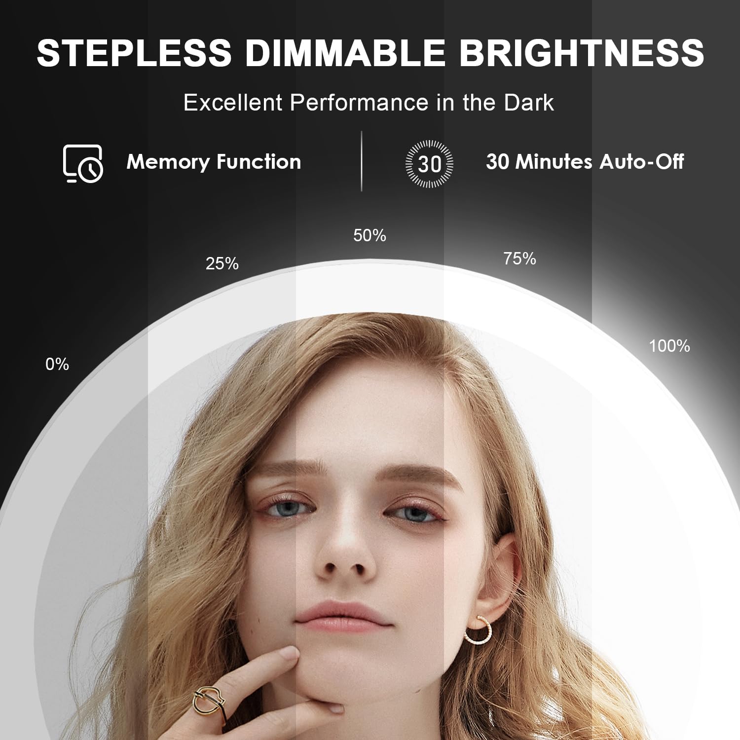 Auxmir Powiększające lustro do makijażu x10 ze światłami LED podświetlane przenośne lusterko łazienkowe, lustro z przyssawką obracane o 360°, białe