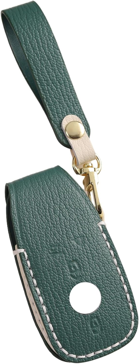 Genuine Leather Key Fob Cover Case for Mercedes-Benz A E S C GLE GLC EQB EQC GLA GLS AMG G63 250 300 2020-2024 Key Holder (Green) - Image 2