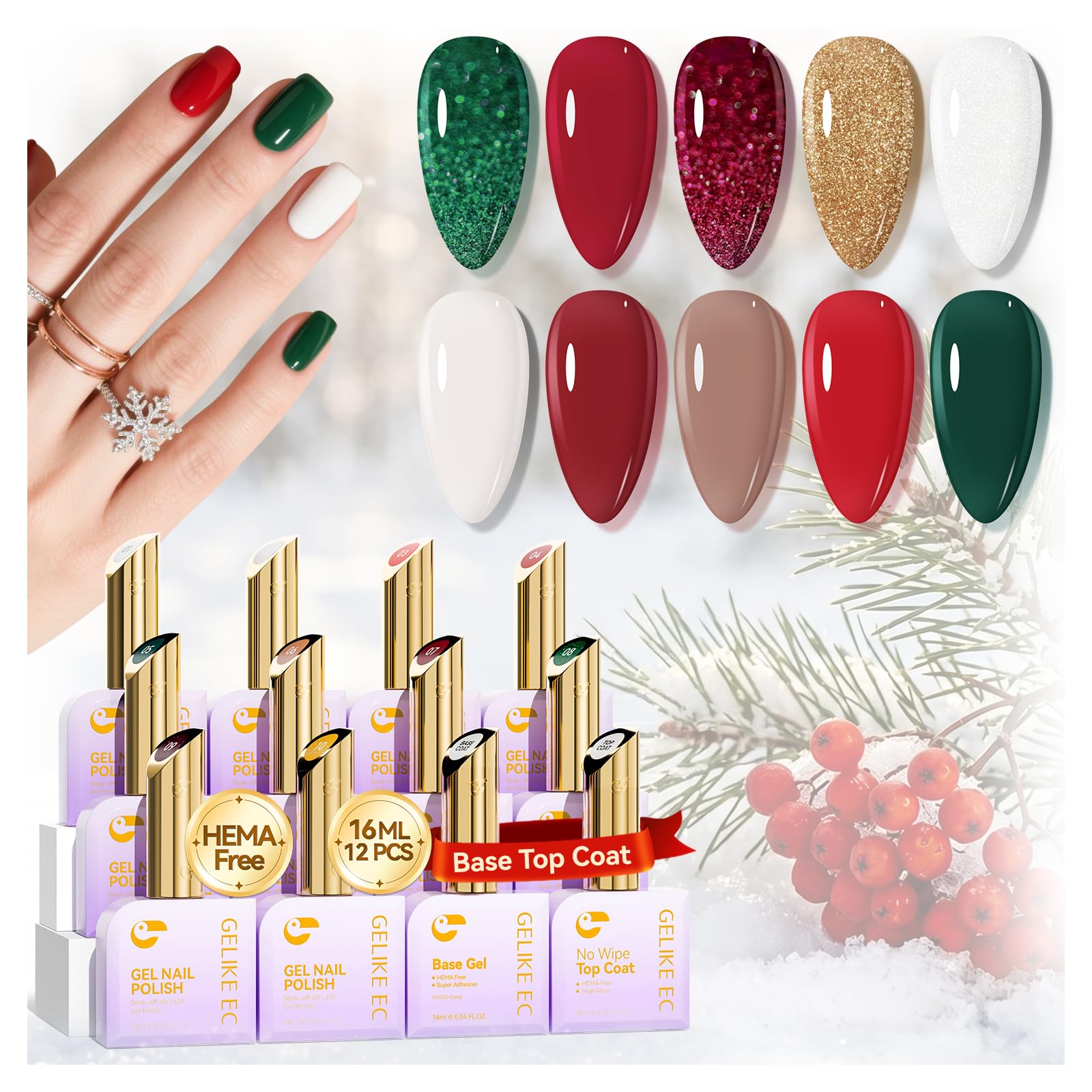 Amazon.com: Christmas Gel Nail Polish Set Red Green Gold Glitter