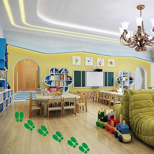 Miniatura 3 de Finduat 20 pares de 40 impresiones de zapatos verdes para niños, calcomanías de huellas, escaleras de pared para guiar instrucciones para la