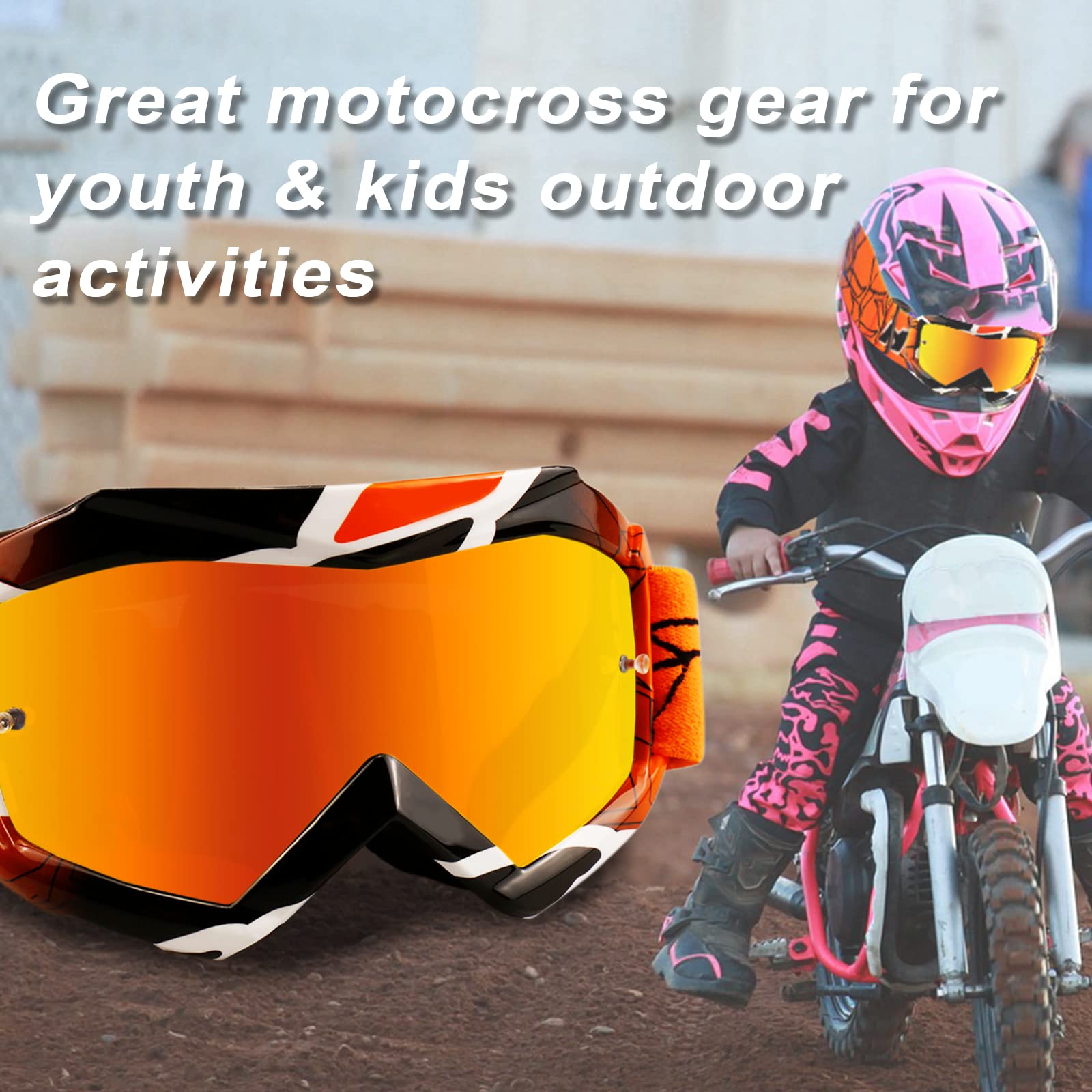 Occhiali da moto per bambini, occhiali motocross bambino, occhiali da corsa fuoristrada per ragazzi, per bambini e bambine dai 3 ai 12 anni NK-1018