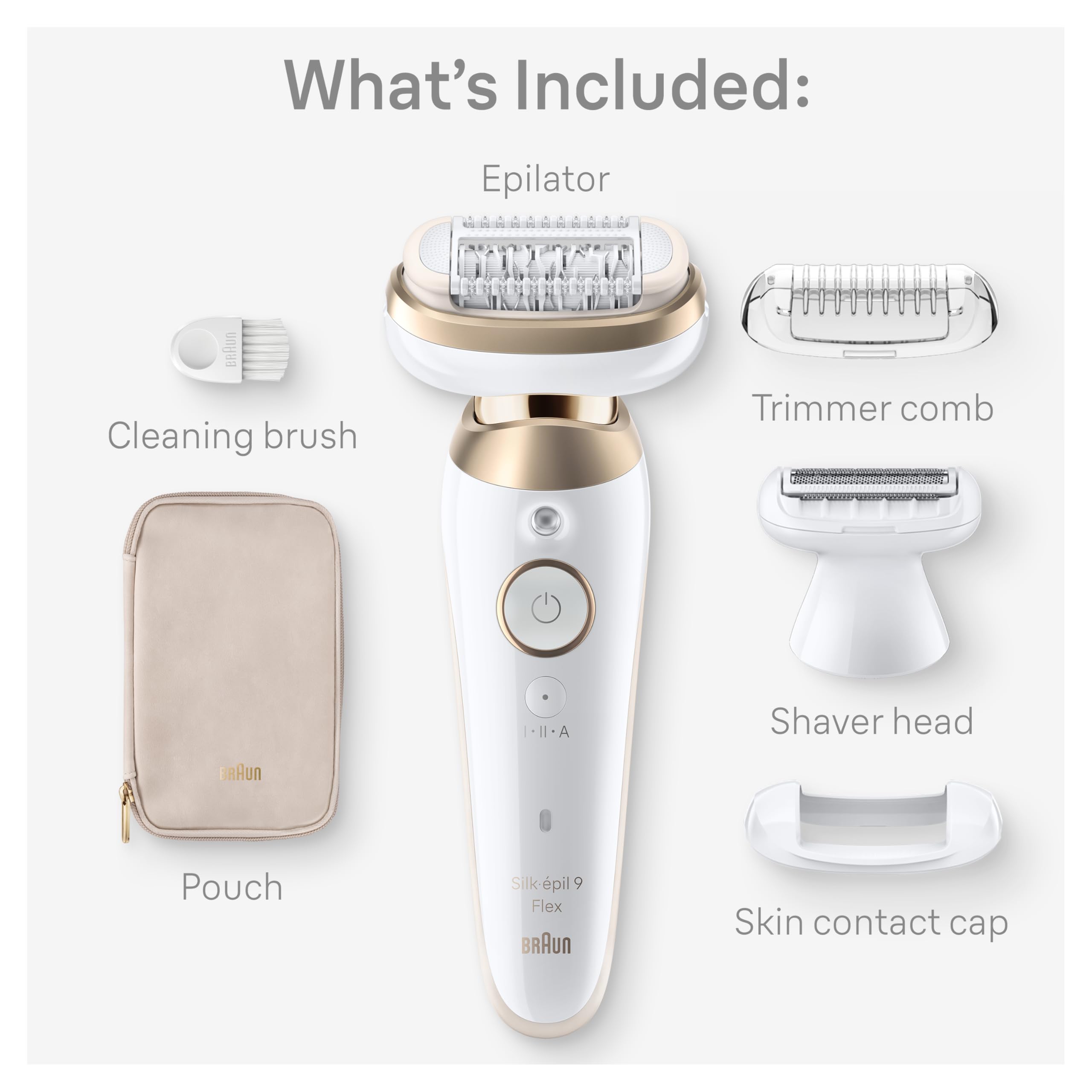 Braun Silk-épil 9 Flex Epilator, 360 Flex and Pivoting Head, Wet and Dry, Includes Shaver Head, Trimmer Comb, SES9-041 3D, Tinted Gold, Holiday Gifts for Women
