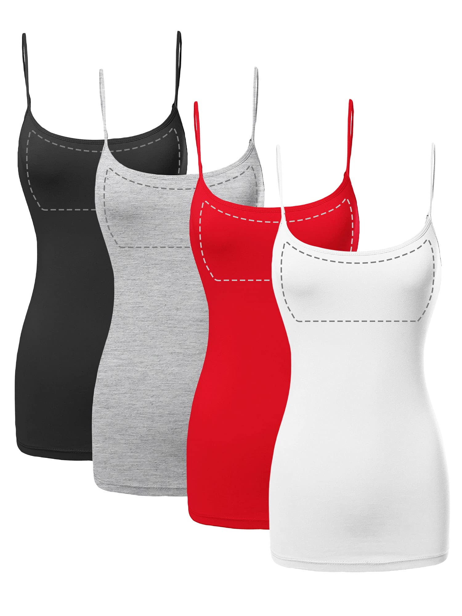 Sugar Sundaywomens Long Cotton Camisole With Shelf Bra Basic Cami Tank Top Cami Shirt (pack of 4)