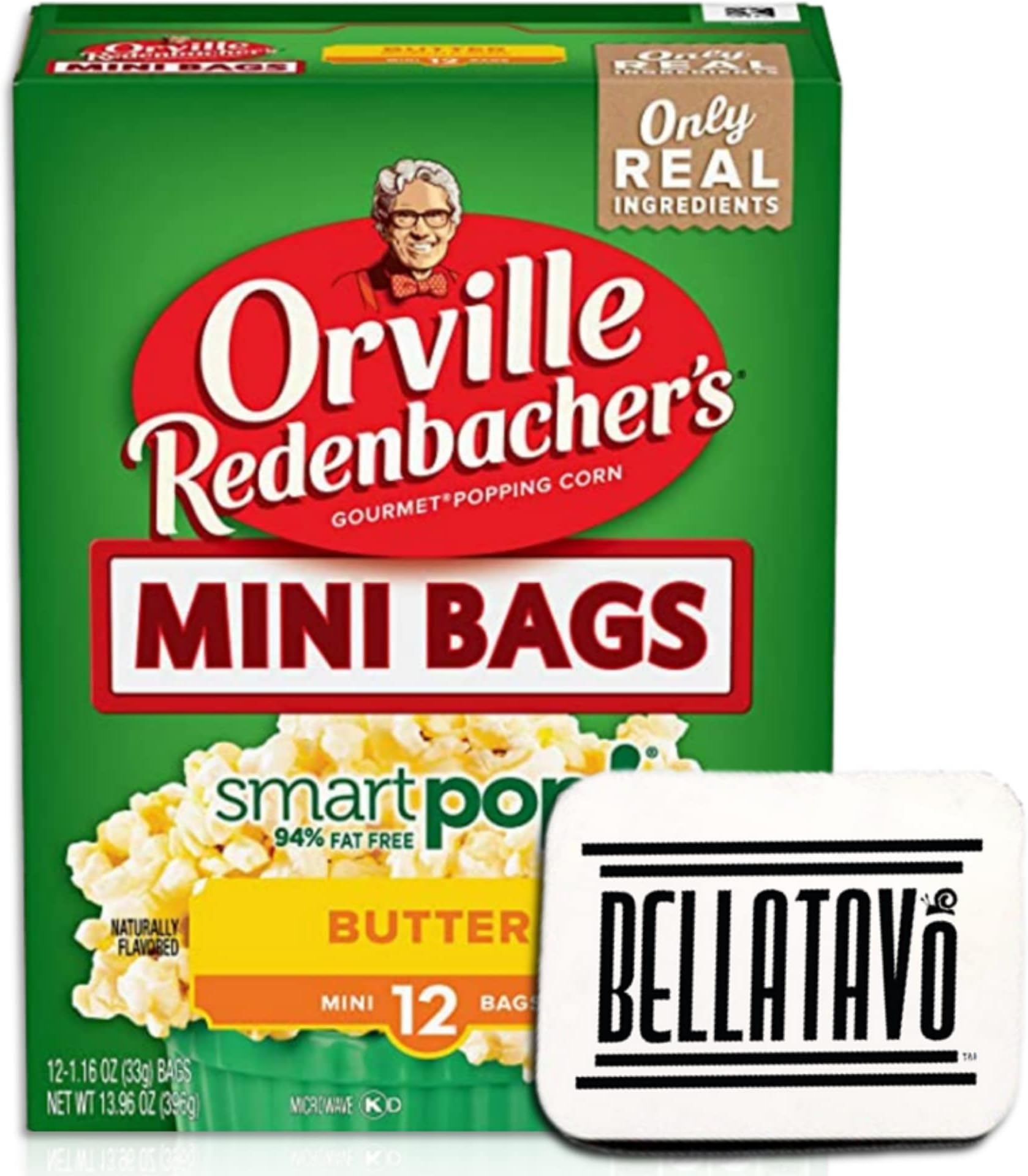 Microwave Popcorn Mini Bags Bundle. Includes One Box of Orville Redenbacher Smart Pop Butter Popcorn in Mini Bags! 1 box contains 12 Mini Bags of Butter Popcorn. Comes With a BELLATAVO Fridge Magnet!