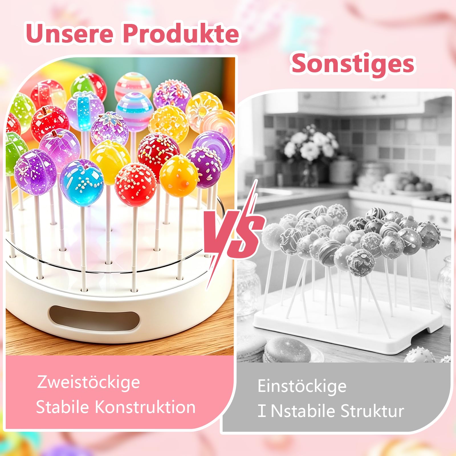 2 Stück Cake Pop Ständer, 22 Löcher Transparent Acryl Lollipop-Halter mit 100 Cake Pop Stiele und 100 Twist Krawatten, Lolly Ständer Candy Bar für Hochzeit Geburtstag Party Deko