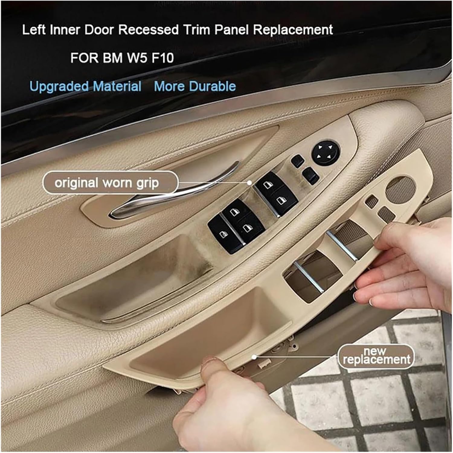 Grab Handles Left Hand Drive LHD Leather Interior Door Pull Handle Assembly Set Fit for BMW 5 Series F10 F11 F18 520 523 525 528 530 535 Universal(Gray 2pcs Set)