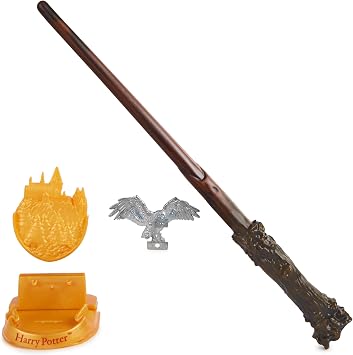 Wizarding World Harry Potter, 12-inch Magical Collector Harry Potter Wand with Stand & Die-cast Icon, Magical Creatures, Accessory for Costumes