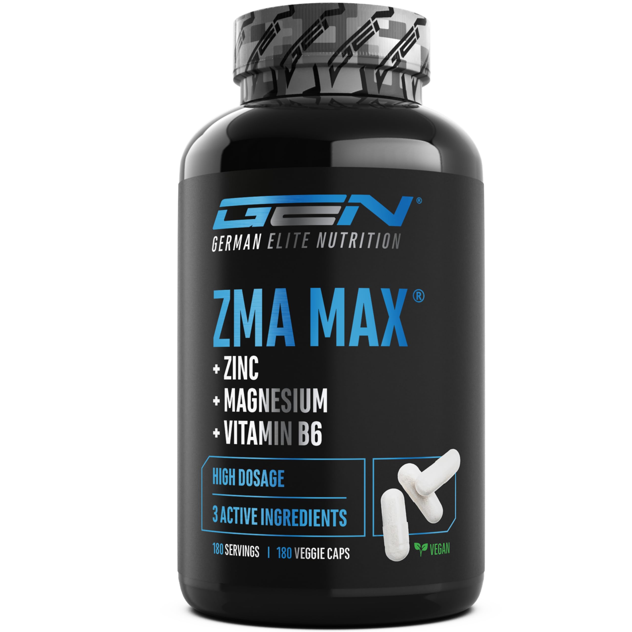 ZMA MAX - 180 Capsules - Dose Extra Haute - Zinc + Magnésium + Vitamine B6 - Premium : Avec 3 Composés de Magnésium - Vegan