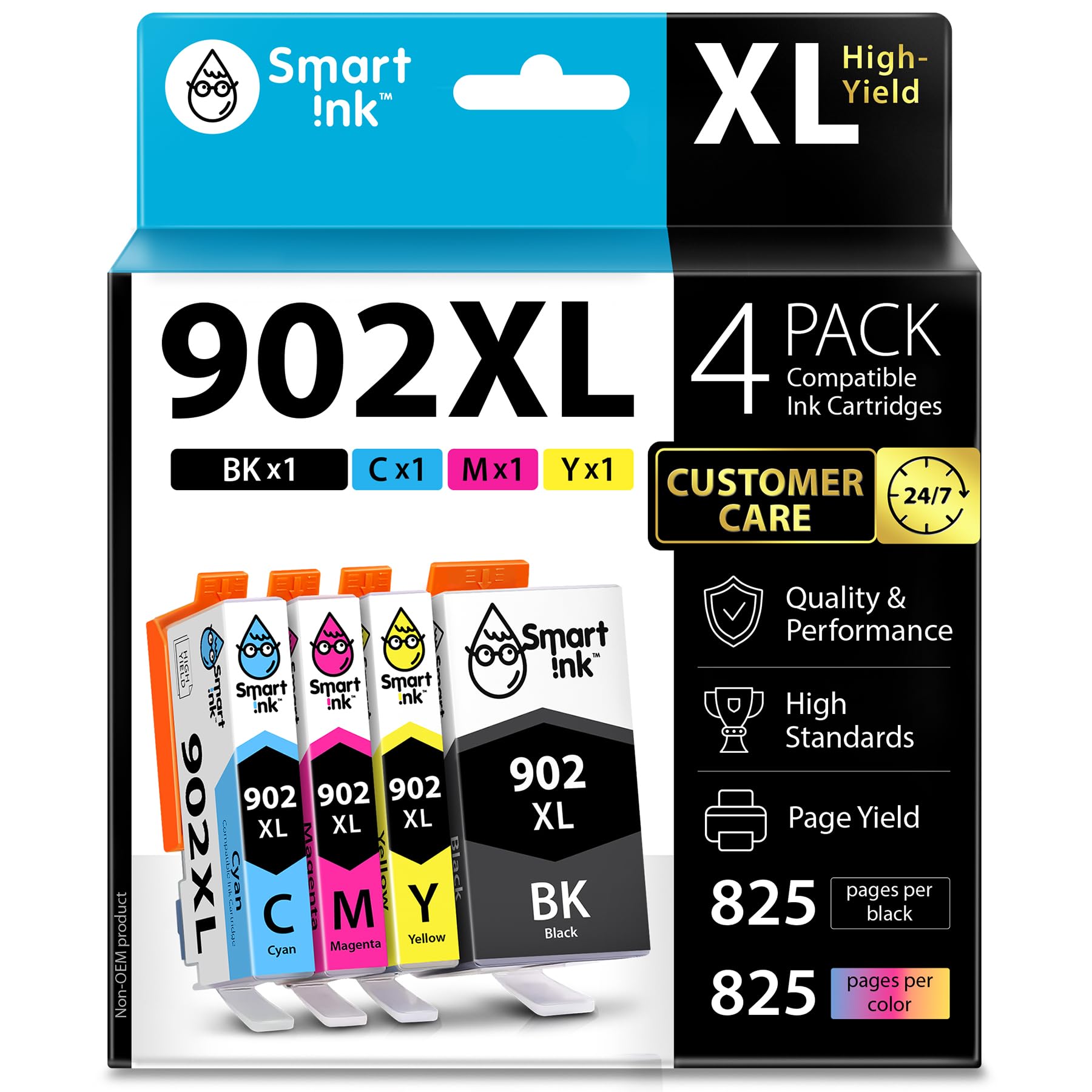 Smart Ink - Lot de 4 cartouches d'encre rechange compatibles avec HP 902XL technologie puce avancée pour imprimantes Officejet Pro 6974, 6968, 6978, 6975, 6960, 6951, 6954, 6956, 6958, 6950 et 6962