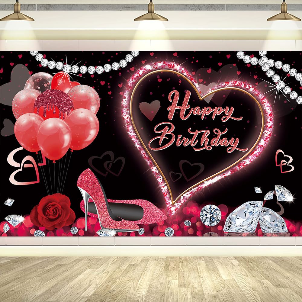 Red Glitter Balloon High Heels Logo Love for Women Girl Birthday Party Decoration Background