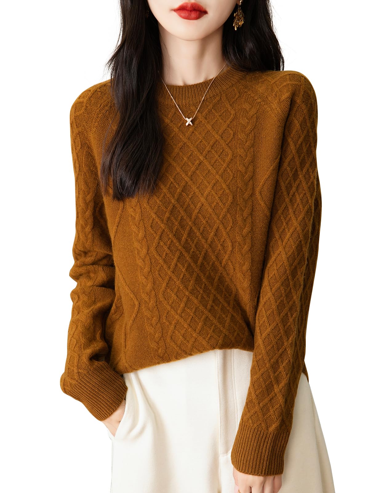 Chanyarn Womens Crew Neck 100 Merino Wool Sweater 2025 Fall Winter Classic Vintage Cable Warm Long Sleeve Knit