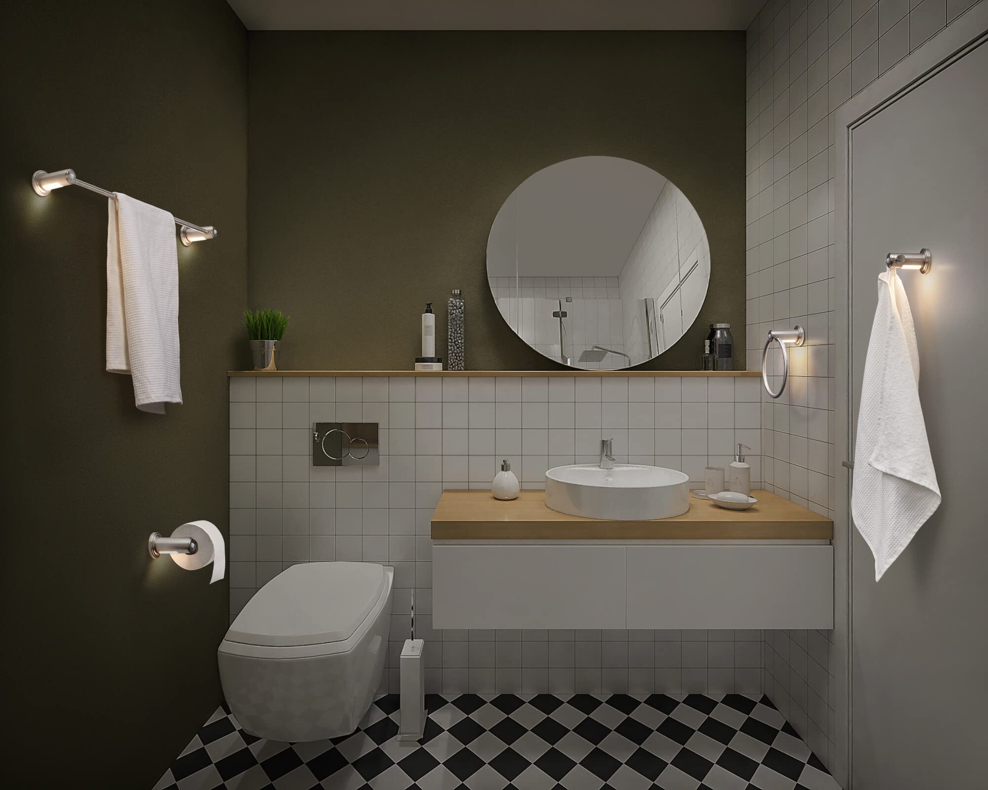Ledvance, LEDVANCE BATHROOM wieszak na ręcznik z lampką nocną, 0,18 W, 10 lm, ciepłobiałe światło 3000 K, bateria w zestawie, czujnik światła dziennego i ruchu, długa trwałość, IP44