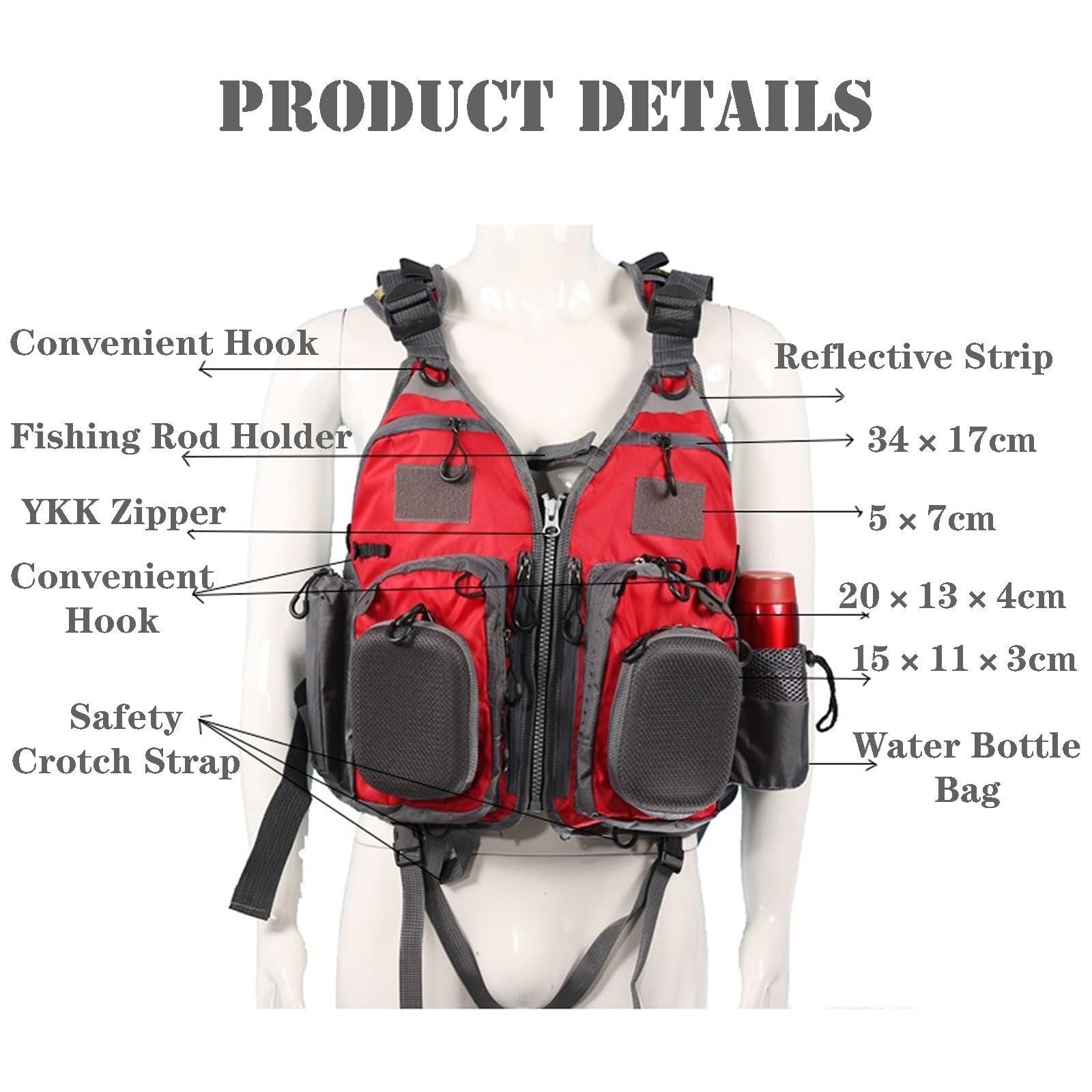 Surfjacke mit Mehreren Taschen for Wassersport, Angeln, Bootfahren